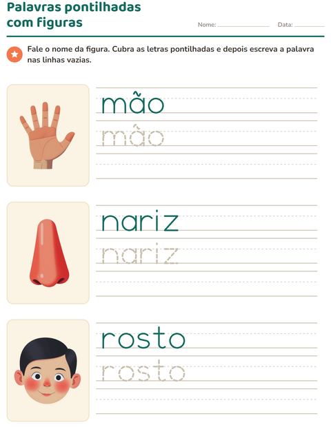 Pré-visualização da ficha de Palavras pontilhadas com Partes do corpo para Educação infantil (pré-escola, 5-7 anos)