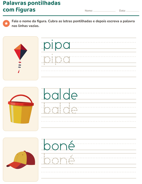Pré-visualização da ficha de Palavras pontilhadas com Verão para Educação infantil (pré-escola, 5-7 anos)