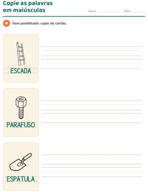 Pré-visualização da ficha de Palavras pontilhadas com Ferramentas PB para Educação infantil (pré-escola, 5-7 anos)
