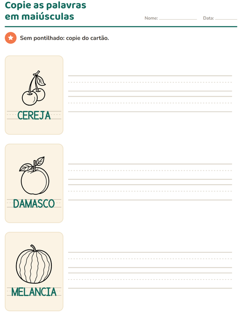 Pré-visualização da ficha de Palavras pontilhadas com Frutas PB para Educação infantil (pré-escola, 5-7 anos)