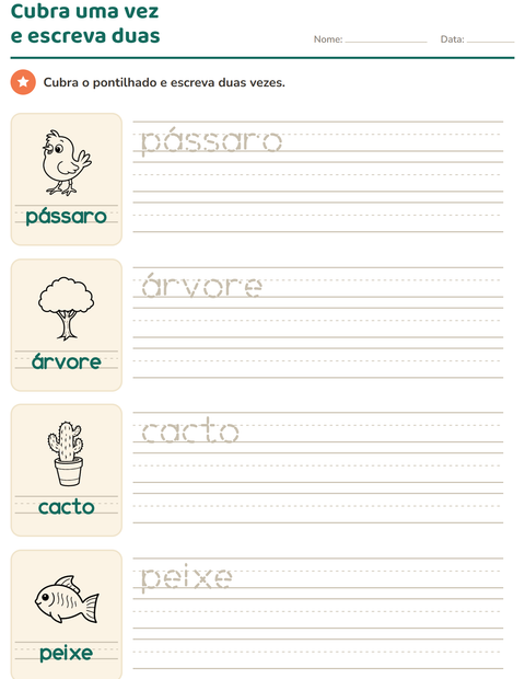 Pré-visualização da ficha de Palavras pontilhadas com Natureza PB para Educação infantil (pré-escola, 5-7 anos)