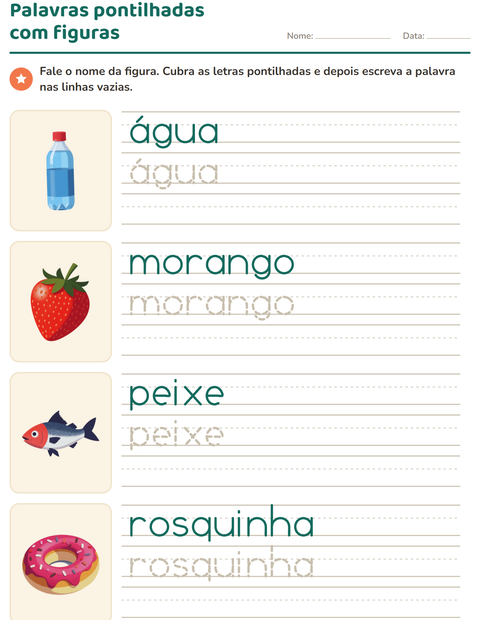 Pré-visualização da ficha de Palavras pontilhadas com No supermercado para Educação infantil (pré-escola, 5-7 anos)