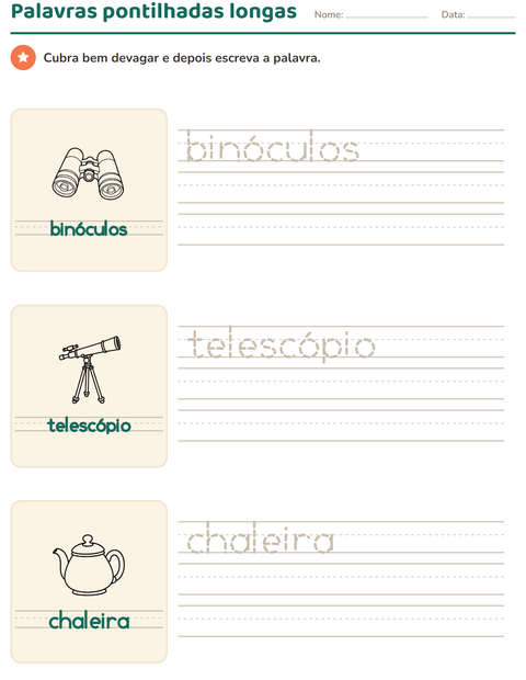 Pré-visualização da ficha de Palavras pontilhadas com Objetos PB para Educação infantil (pré-escola, 5-7 anos)