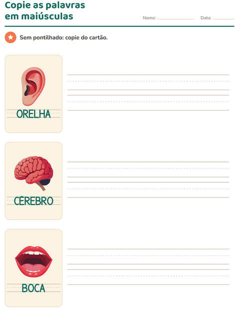 Pré-visualização da ficha de Palavras pontilhadas com Partes do corpo para Educação infantil (pré-escola, 5-7 anos)