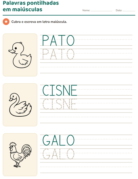Pré-visualização da ficha de Palavras pontilhadas com Pássaros P&B 2 para Educação infantil (pré-escola, 5-7 anos)