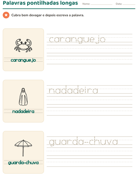 Pré-visualização da ficha de Palavras pontilhadas com Praia PB para Educação infantil (pré-escola, 5-7 anos)