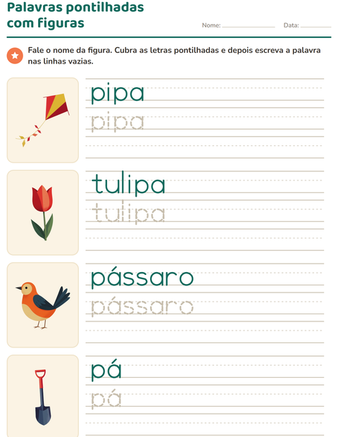 Pré-visualização da ficha de Palavras pontilhadas com Primavera para Educação infantil (pré-escola, 5-7 anos)