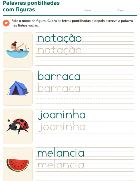 Pré-visualização da ficha de Palavras pontilhadas com Verão para Educação infantil (pré-escola, 5-7 anos)