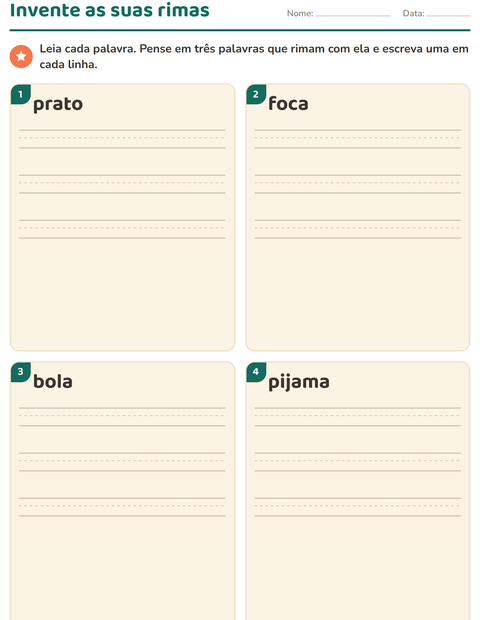 Pré-visualização da ficha de Palavras que rimam para 1º ano do ensino fundamental