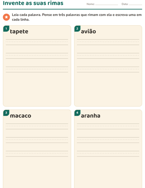 Pré-visualização da ficha de Palavras que rimam para 1º ano do ensino fundamental