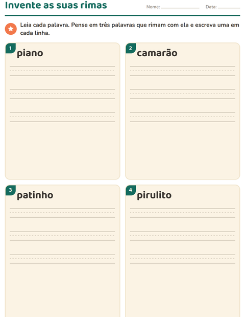 Pré-visualização da ficha de Palavras que rimam para 1º ano do ensino fundamental