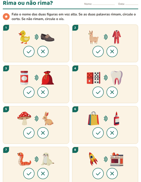 Pré-visualização da ficha de Palavras que rimam para Educação infantil (pré-escola, 5-7 anos)