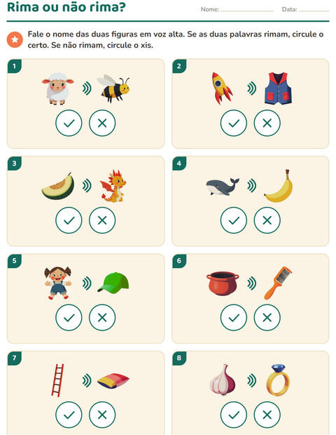 Pré-visualização da ficha de Palavras que rimam para Educação infantil (pré-escola, 5-7 anos)