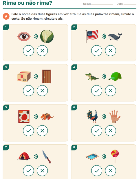 Pré-visualização da ficha de Palavras que rimam para Educação infantil (pré-escola, 5-7 anos)
