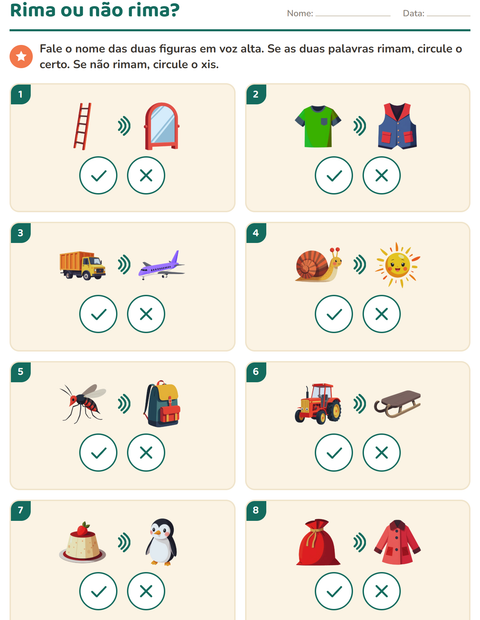 Pré-visualização da ficha de Palavras que rimam para Educação infantil (pré-escola, 5-7 anos)
