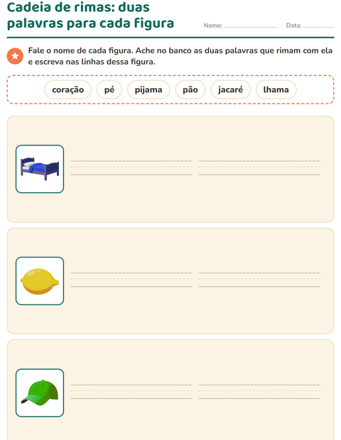 Pré-visualização da ficha de Palavras que rimam para 1º ano do ensino fundamental
