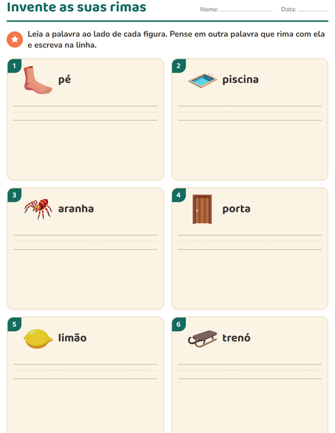 Pré-visualização da ficha de Palavras que rimam para 1º ano do ensino fundamental