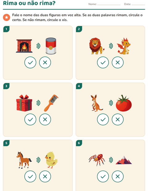 Pré-visualização da ficha de Palavras que rimam para Educação infantil (pré-escola, 5-7 anos)