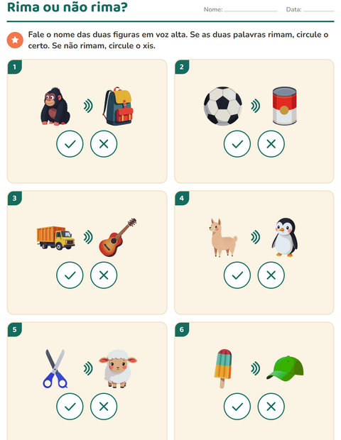 Pré-visualização da ficha de Palavras que rimam para Educação infantil (pré-escola, 5-7 anos)