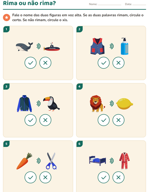 Pré-visualização da ficha de Palavras que rimam para Educação infantil (pré-escola, 5-7 anos)