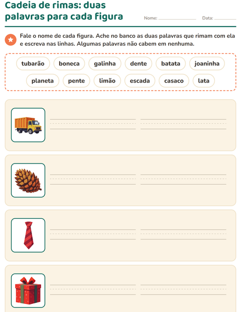 Pré-visualização da ficha de Palavras que rimam para 1º ano do ensino fundamental