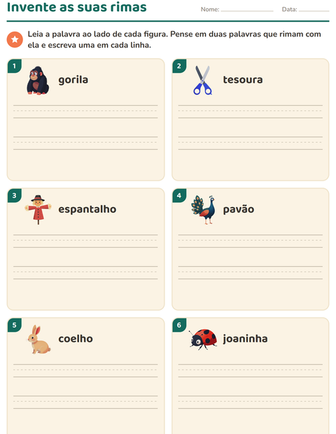 Pré-visualização da ficha de Palavras que rimam para 1º ano do ensino fundamental