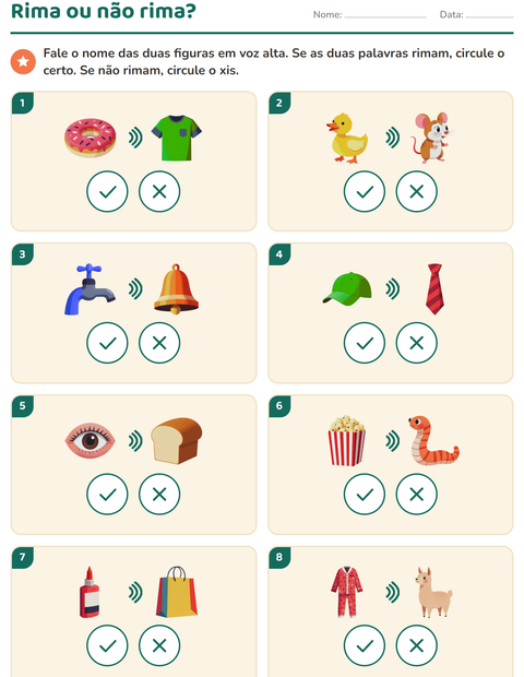 Pré-visualização da ficha de Palavras que rimam para Educação infantil (pré-escola, 5-7 anos)