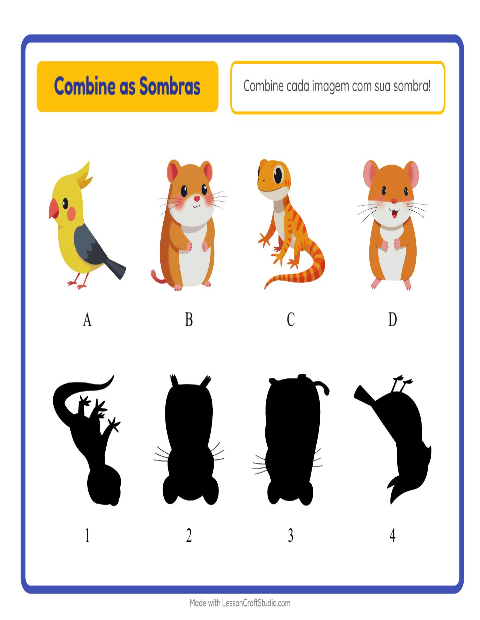 Pré-visualização da ficha de Pareamento De Sombras com Animais de estimação para Educação infantil (pré-escola, 5-7 anos)