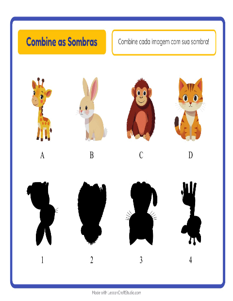Pré-visualização da ficha de Pareamento De Sombras com Animais para Educação infantil (pré-escola, 5-7 anos)