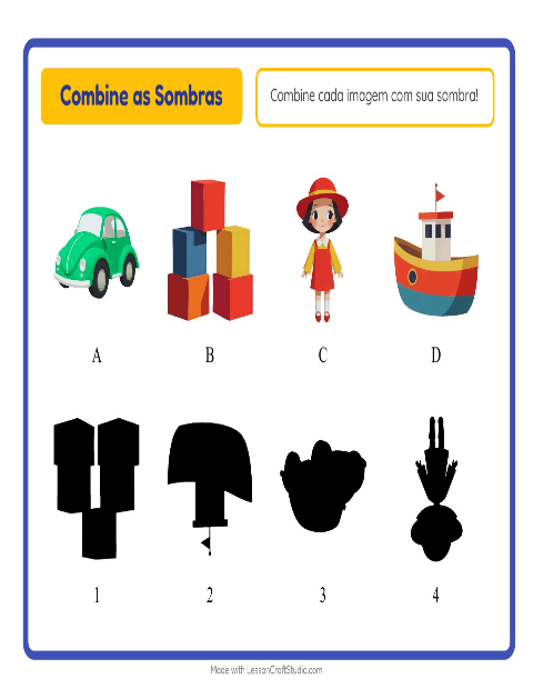 Pré-visualização da ficha de Pareamento De Sombras com Brinquedos para Educação infantil (pré-escola, 5-7 anos)