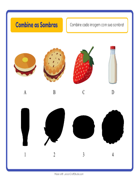 Pré-visualização da ficha de Pareamento De Sombras com Café da manhã para Educação infantil (pré-escola, 5-7 anos)