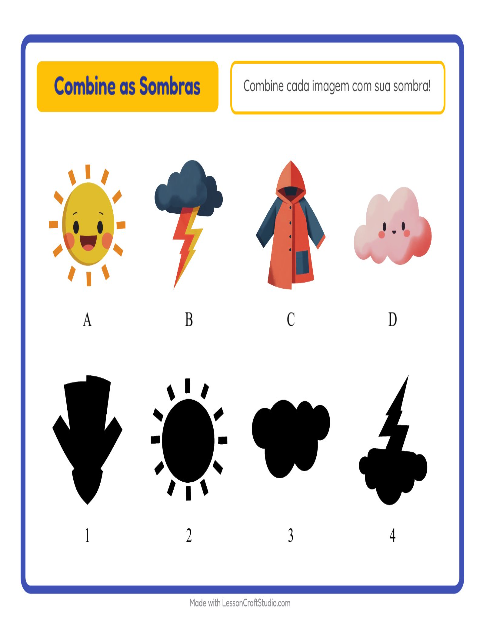 Pré-visualização da ficha de Pareamento De Sombras com Clima para Educação infantil (pré-escola, 5-7 anos)