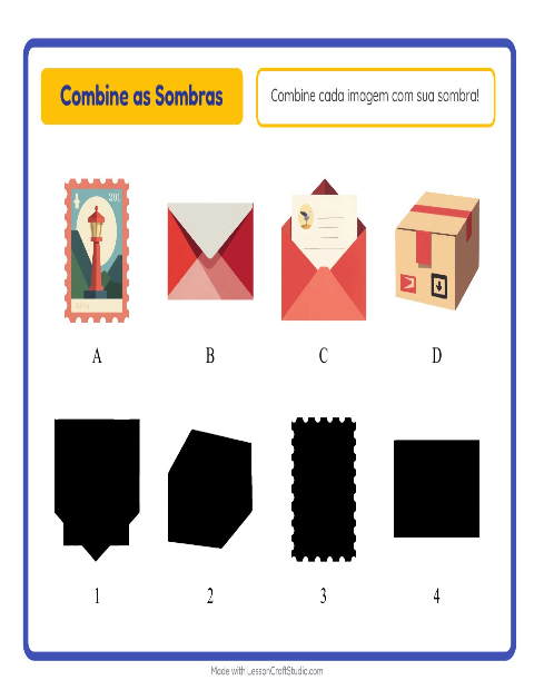 Pré-visualização da ficha de Pareamento De Sombras com Correios para Educação infantil (pré-escola, 5-7 anos)