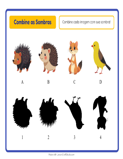 Pré-visualização da ficha de Pareamento De Sombras com Criaturas da floresta para Educação infantil (pré-escola, 5-7 anos)