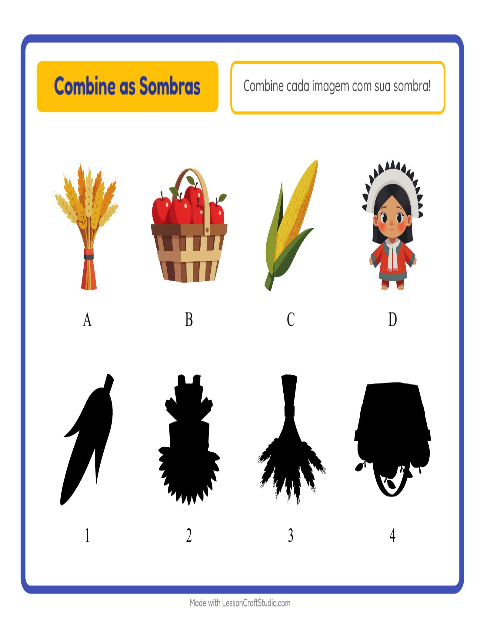 Pré-visualização da ficha de Pareamento De Sombras com Dia de Ação de Graças para Educação infantil (pré-escola, 5-7 anos)