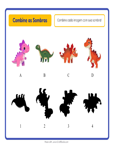 Pré-visualização da ficha de Pareamento De Sombras com Dinossauros para Educação infantil (pré-escola, 5-7 anos)