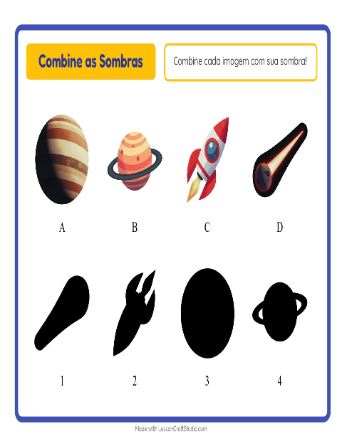 Pré-visualização da ficha de Pareamento De Sombras com Espaço para Educação infantil (pré-escola, 5-7 anos)