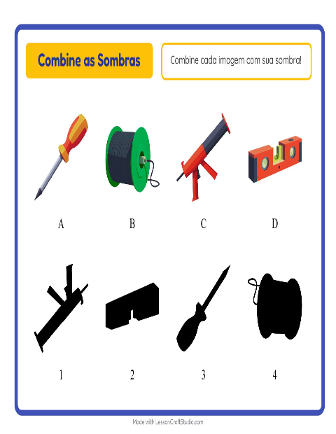 Pré-visualização da ficha de Pareamento De Sombras com Ferramentas para Educação infantil (pré-escola, 5-7 anos)
