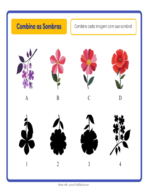 Pré-visualização da ficha de Pareamento De Sombras com Flores para Educação infantil (pré-escola, 5-7 anos)