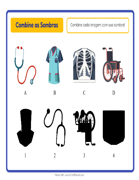 Pré-visualização da ficha de Pareamento De Sombras com Hospital para Educação infantil (pré-escola, 5-7 anos)