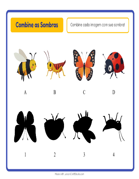 Pré-visualização da ficha de Pareamento De Sombras com Insetos e bichos para Educação infantil (pré-escola, 5-7 anos)