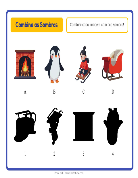 Pré-visualização da ficha de Pareamento De Sombras com Inverno para Educação infantil (pré-escola, 5-7 anos)