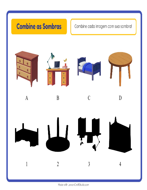 Pré-visualização da ficha de Pareamento De Sombras com Móveis para Educação infantil (pré-escola, 5-7 anos)