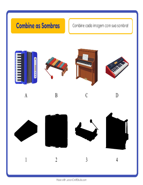 Pré-visualização da ficha de Pareamento De Sombras com Música para Educação infantil (pré-escola, 5-7 anos)