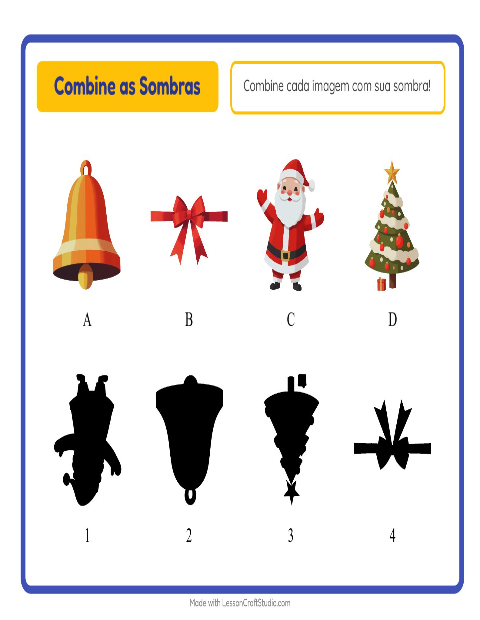 Pré-visualização da ficha de Pareamento De Sombras com Natal para Educação infantil (pré-escola, 5-7 anos)