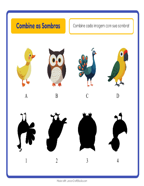 Pré-visualização da ficha de Pareamento De Sombras com Pássaros 2 para Educação infantil (pré-escola, 5-7 anos)