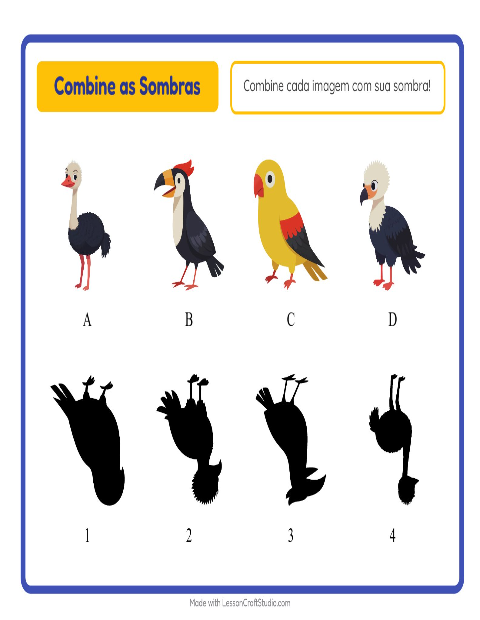 Pré-visualização da ficha de Pareamento De Sombras com Pássaros para Educação infantil (pré-escola, 5-7 anos)