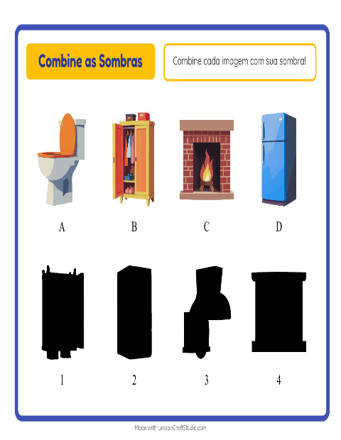 Pré-visualização da ficha de Pareamento De Sombras com Pela casa para Educação infantil (pré-escola, 5-7 anos)