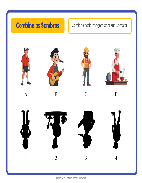 Pré-visualização da ficha de Pareamento De Sombras com Profissões para Educação infantil (pré-escola, 5-7 anos)