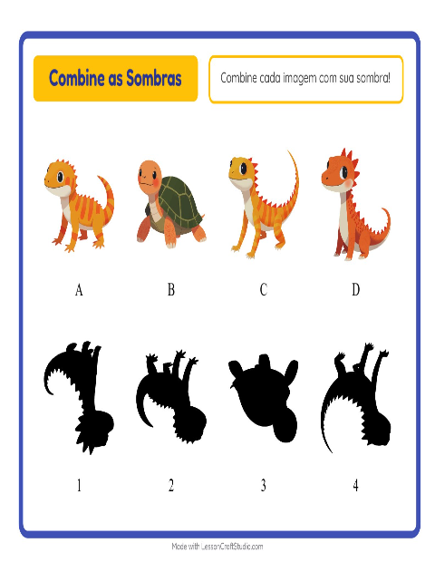 Pré-visualização da ficha de Pareamento De Sombras com Répteis e anfíbios para Educação infantil (pré-escola, 5-7 anos)